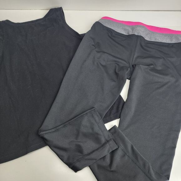 Danskin Now Shirt & Everlast Sport Capris Black Pink Exercise Set Women's M / L - Picture 2 of 5
